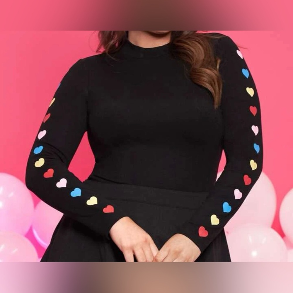 NEW 4 XL SHEIN EZwear Plus Mock Neck Heart Print Top